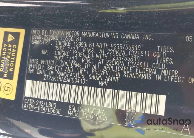 2T2ZK1BA9AC034101: 43607588