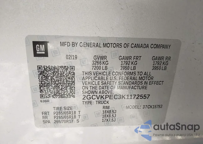 2GCVKPEC3K1172557: 43607590