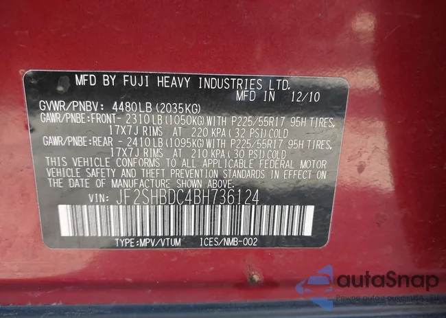 JF2SHBDC4BH736124: 43607682