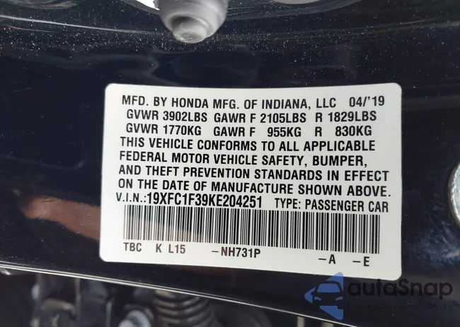 19XFC1F39KE204251: 43607714