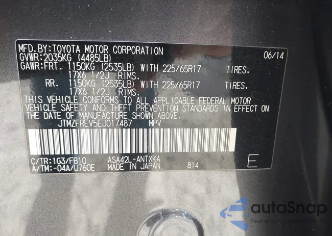 JTMZFREV5EJ017487: 43606995