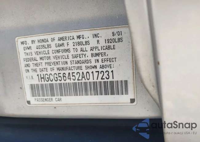 1HGCG56452A017231: 43607014