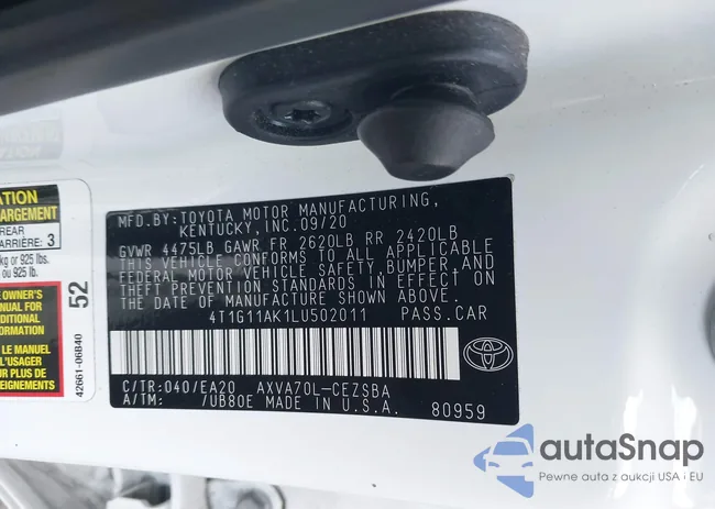 4T1G11AK1LU502011: 43608403