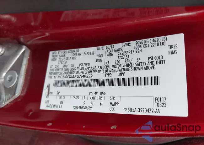 1FMCU0GX5FUA40222: 43608429