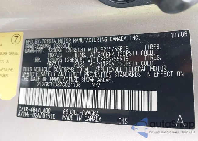 2T2GK31U87C021136: 43608452