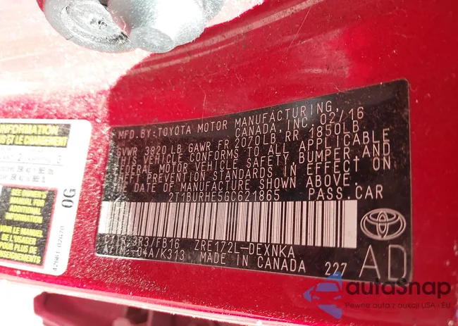 2T1BURHE5GC621865: 43608470