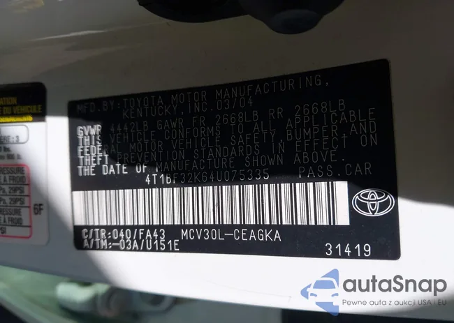 4T1BF32K64U075335: 43608560