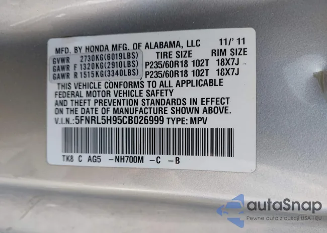5FNRL5H95CB026999: 43608741