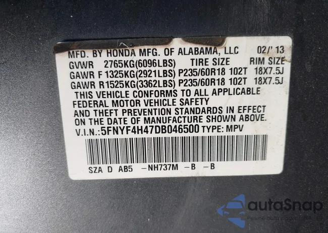 5FNYF4H47DB046500: 43608824