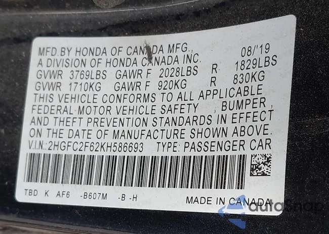 2HGFC2F62KH586693: 43608849