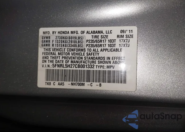 5FNRL5H27CB001332: 43608029