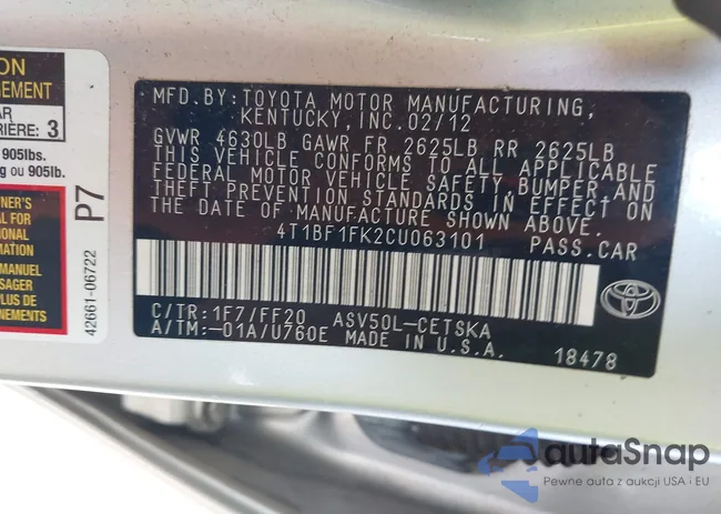 4T1BF1FK2CU063101: 43608295