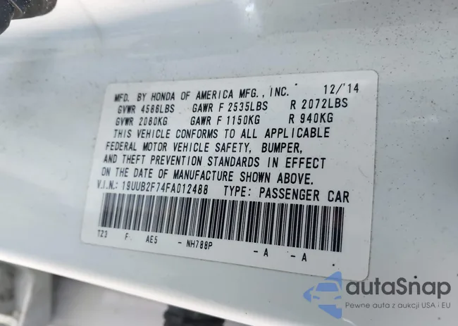 19UUB2F74FA012488: 43609340