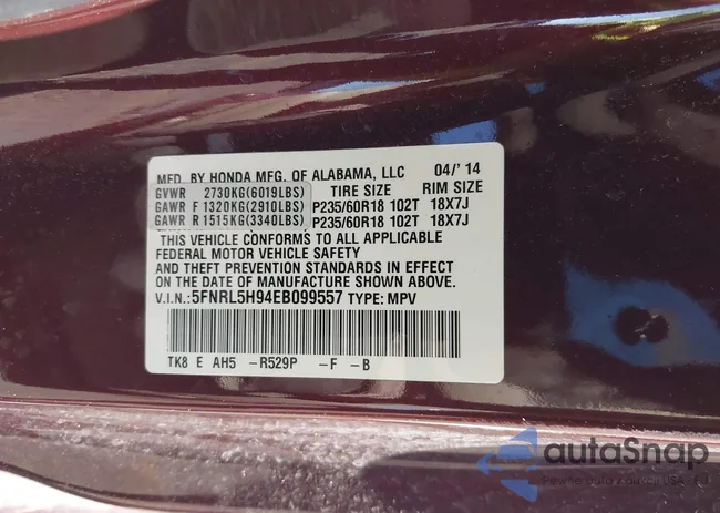 5FNRL5H94EB099557: 43609453