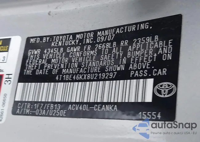 4T1BE46KX8U219297: 43609503