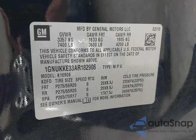 1GNUKKE33AR182906: 43609667