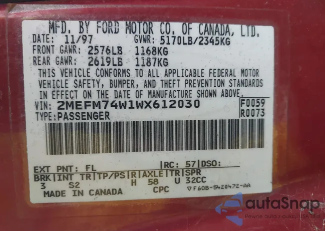 2MEFM74W1WX612030: 43609710