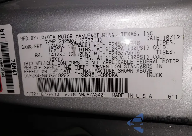 5TFUX4EN4DX018202: 43609852