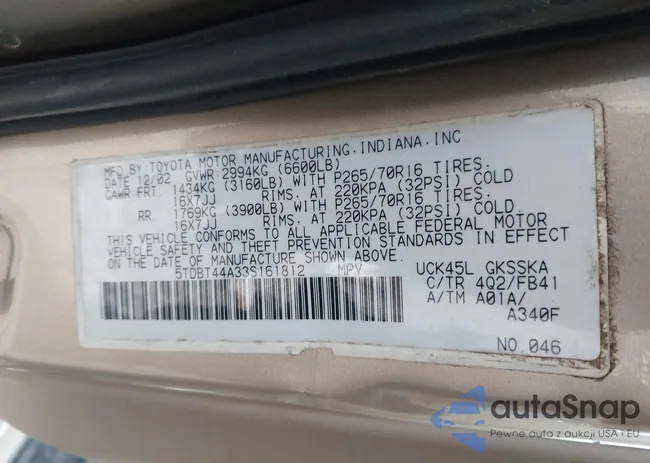 5TDBT44A33S161812: 43609005