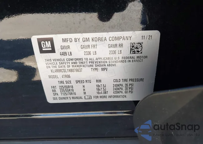 KL4MMCSL1NB076637: 43609010