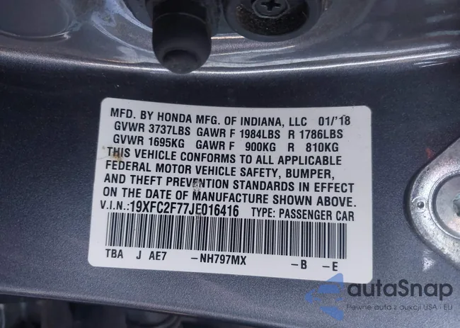 19XFC2F77JE016416: 43609021