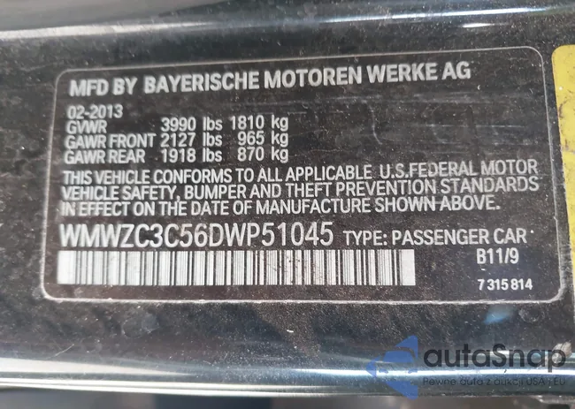 WMWZC3C56DWP51045: 43609104