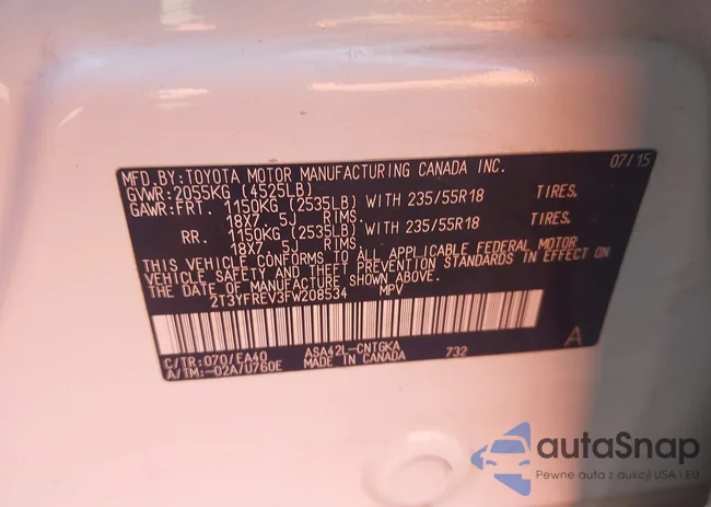 2T3YFREV3FW208534: 43609140