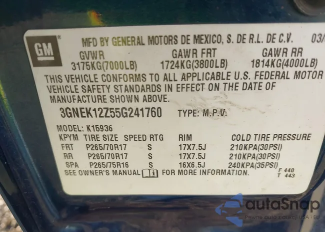 3GNEK12Z55G241760: 43610487