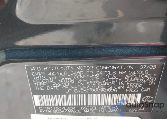 JTHBK262385082925: 43610580