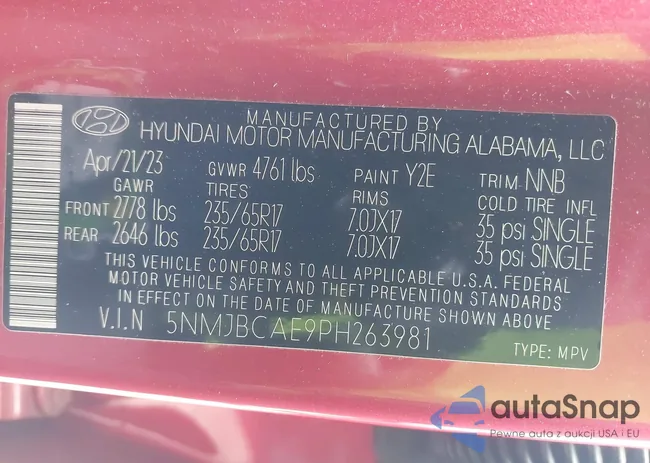 5NMJBCAE9PH263981: 43610684