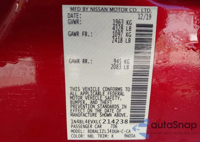 1N4BL4EVXLC214238: 43610696