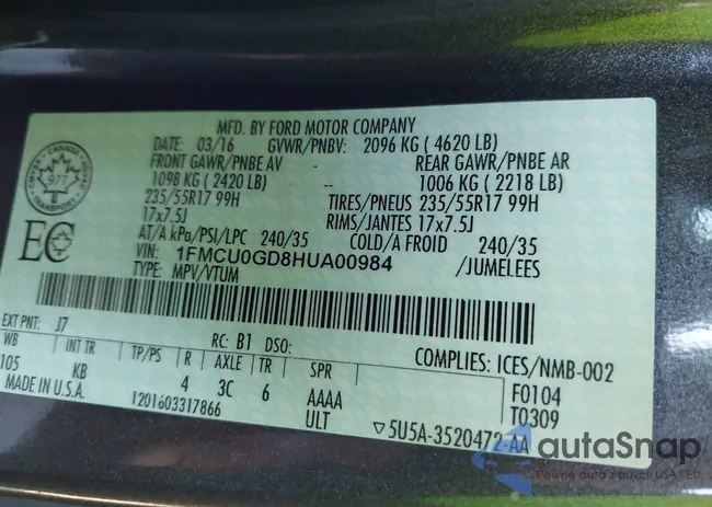 1FMCU0GD8HUA00984: 43610795