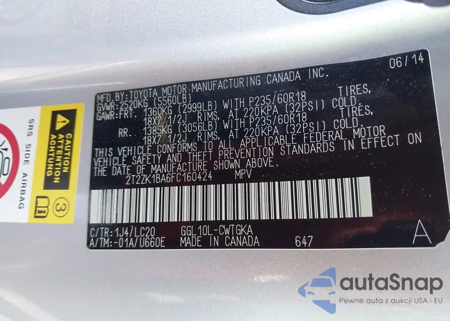 2T2ZK1BA6FC160424: 43610844