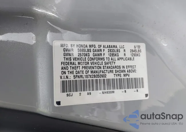 5FNRL187X2B050902: 43610849