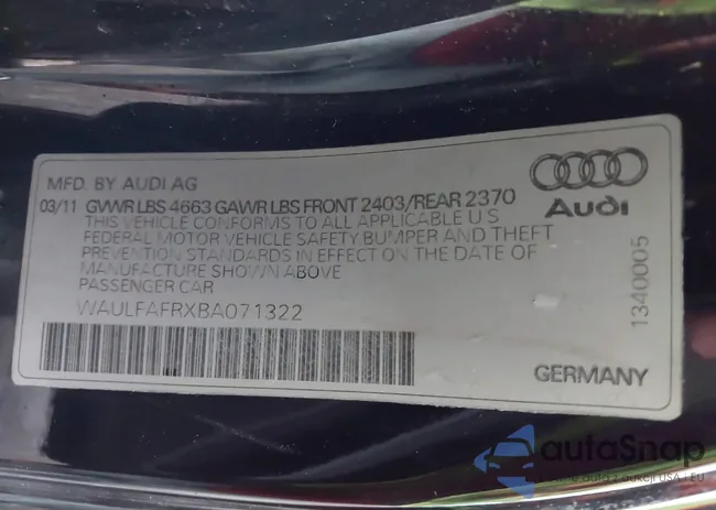 WAULFAFRXBA071322: 43610857