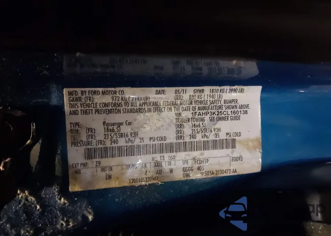 1FAHP3K25CL160138: 43609901