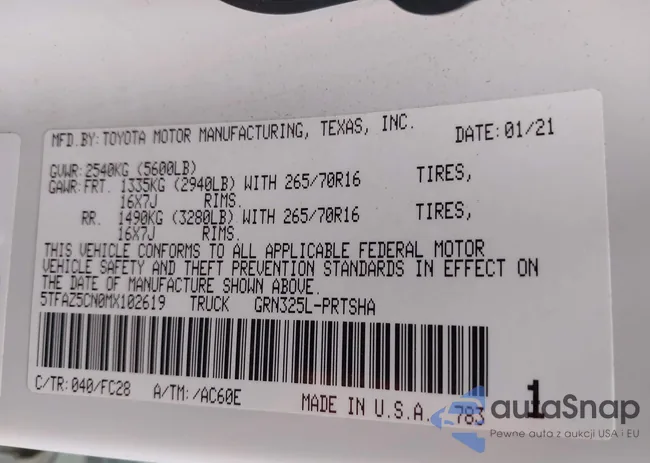 5TFAZ5CN0MX102619: 43609952