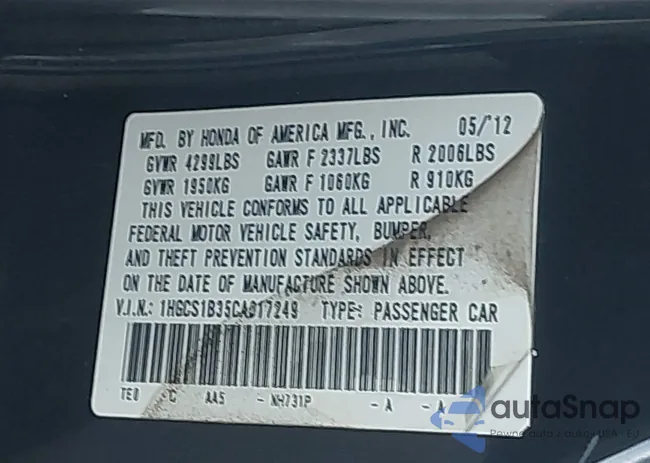 1HGCS1B35CA017249: 43609990