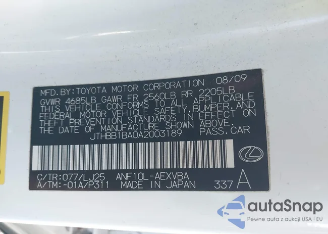 JTHBB1BA0A2003189: 43610022