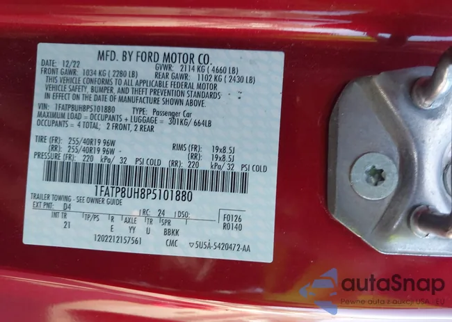 1FATP8UH8P5101880: 43610038