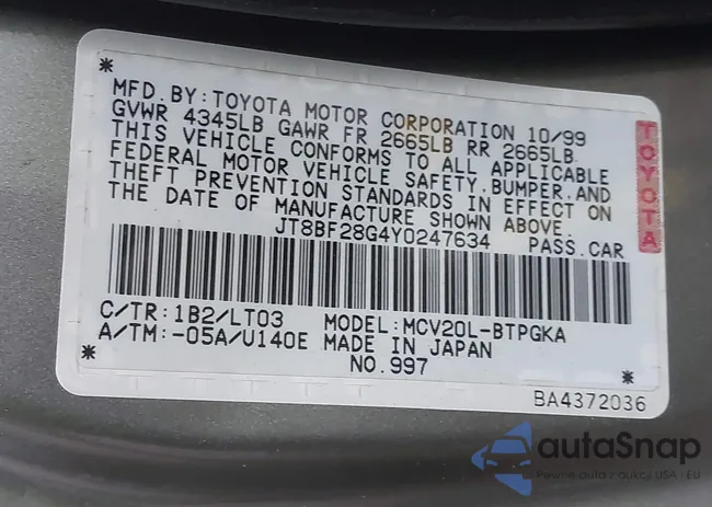 JT8BF28G4Y0247634: 43611302