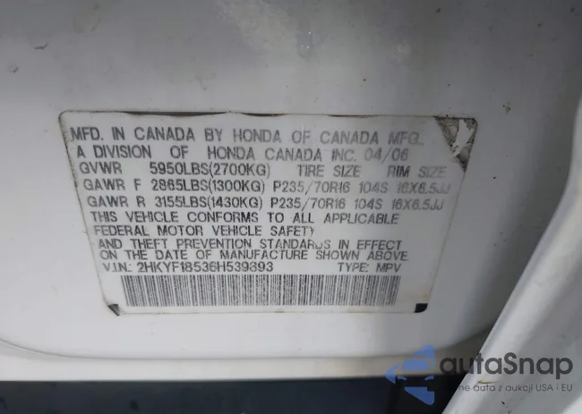 2HKYF18536H539893: 43611341