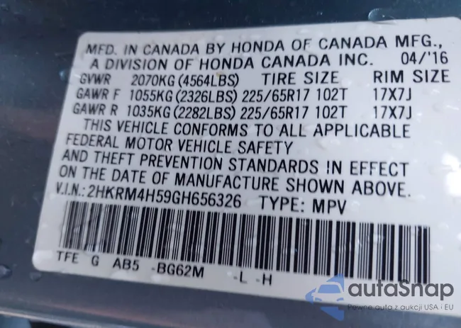 2HKRM4H59GH656326: 43611476