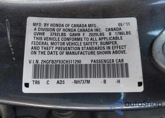 2HGFB2F93CH511290: 43611534