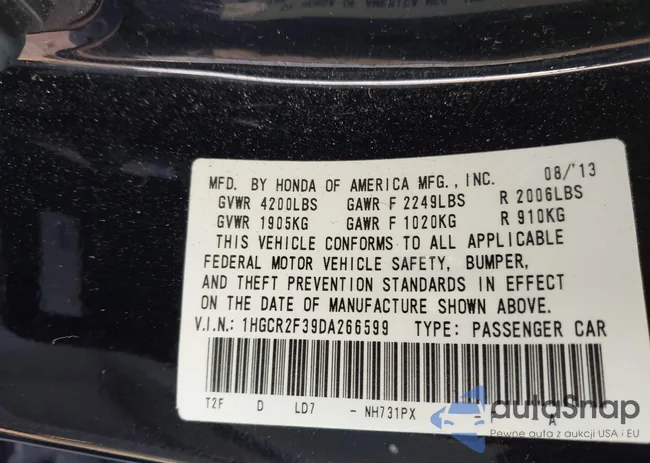 1HGCR2F39DA266599: 43611536