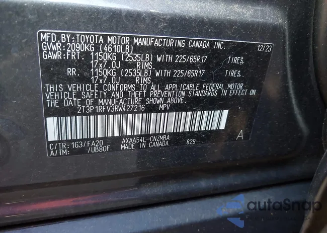 2T3P1RFV3RW427216: 43612322