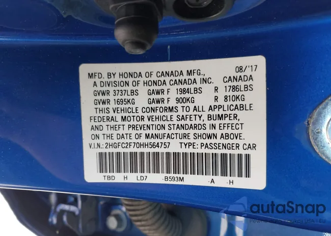 2HGFC2F70HH564757: 43612324