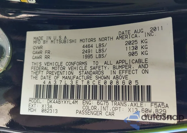 4A37L3ET8CE008605: 43612354