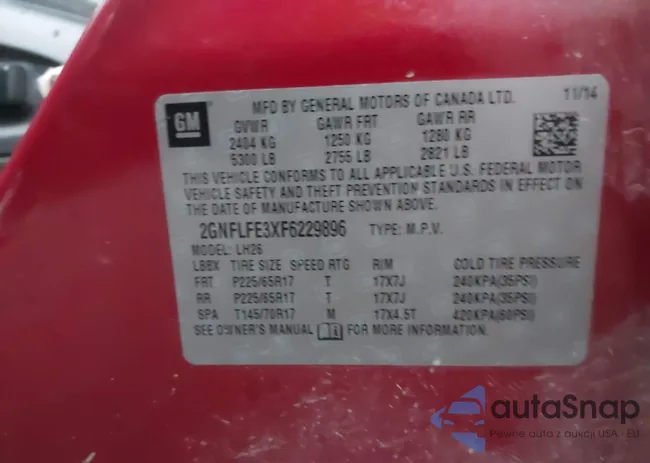 2GNFLFE3XF6229896: 43612581