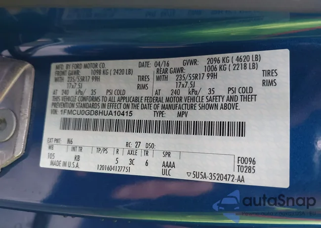 1FMCU0GD8HUA10415: 43612716